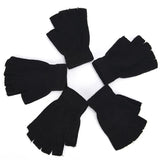 1 par de guantes negros de medio dedo sin dedos para mujer y hombre, de lana tejida, de algodón y con puños, cálidos para entrenar en invierno.