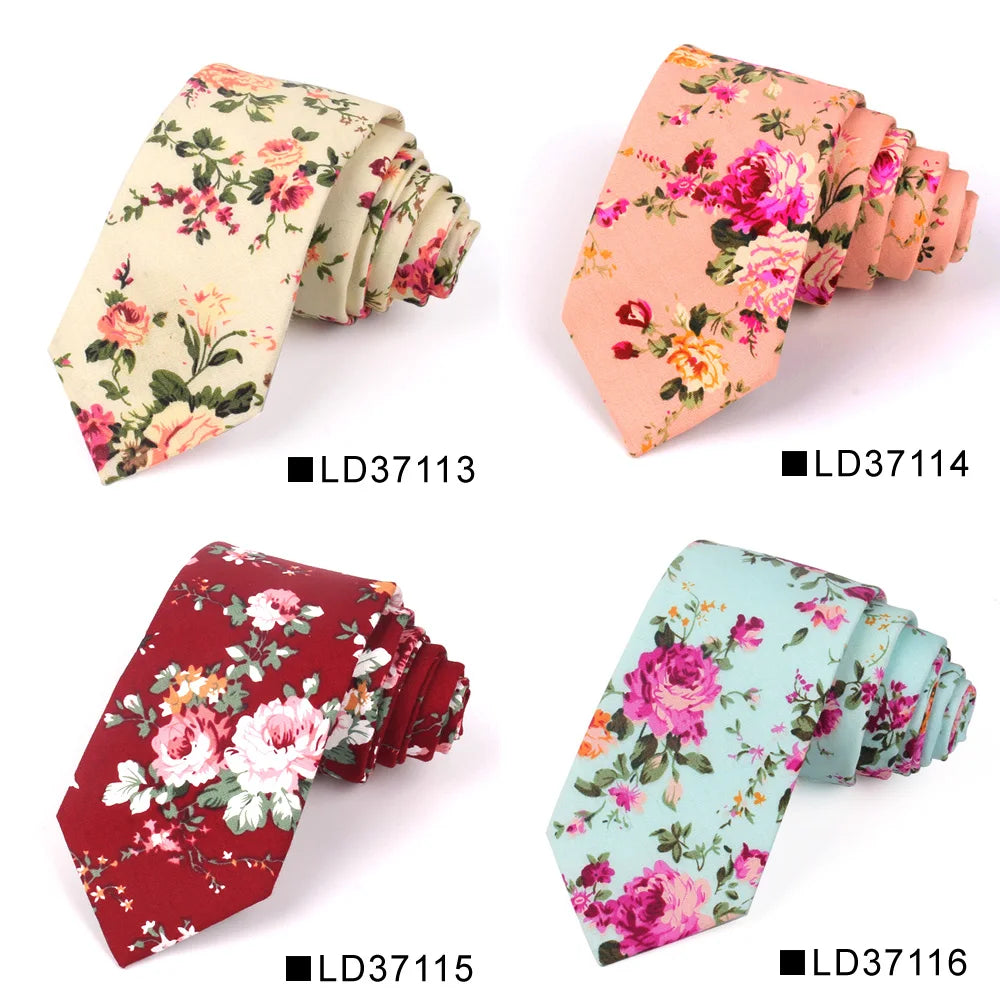 Nouvelle cravate florale pour hommes et femmes, cravate fine en coton pour mariage, cravates décontractées pour hommes, costumes classiques, cravates à imprimé floral