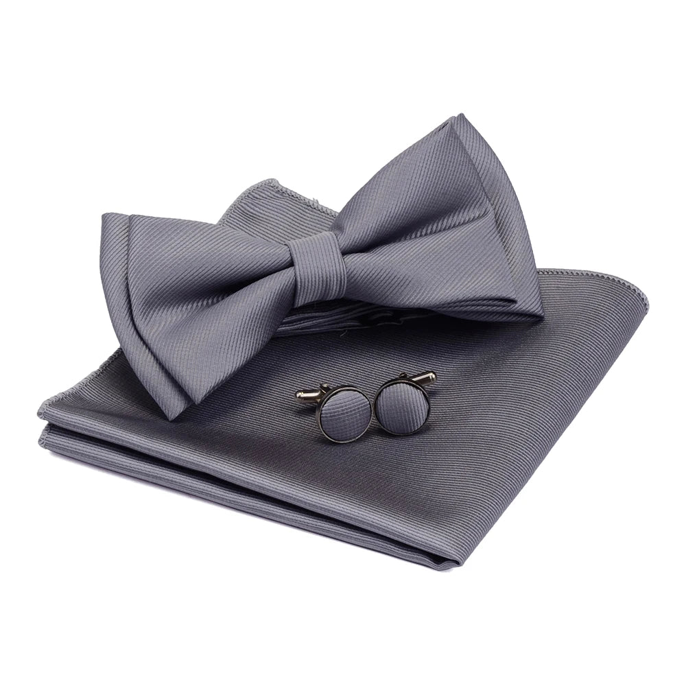 Ensemble de nœuds papillon solides de différentes tailles, haut et bas, nœud papillon uni pour homme, mouchoir, boutons de manchette, coffret cadeau pour hommes, cravates de mode de mariage