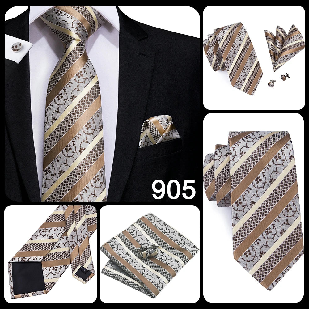 Hi-Tie Cravate de mariage en soie à motif floral, couleur champagne ivoire massif, pour homme, de qualité, avec boutons de manchette, tendance, pour entreprise, livraison directe