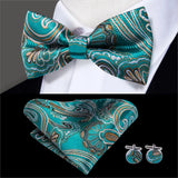 Hi-Tie Nœuds papillon verts de Noël pour hommes Cravate papillon en soie Ensemble de boutons de manchette et mouchoirs pour fête de mariage Nœud papillon uni à carreaux cachemire
