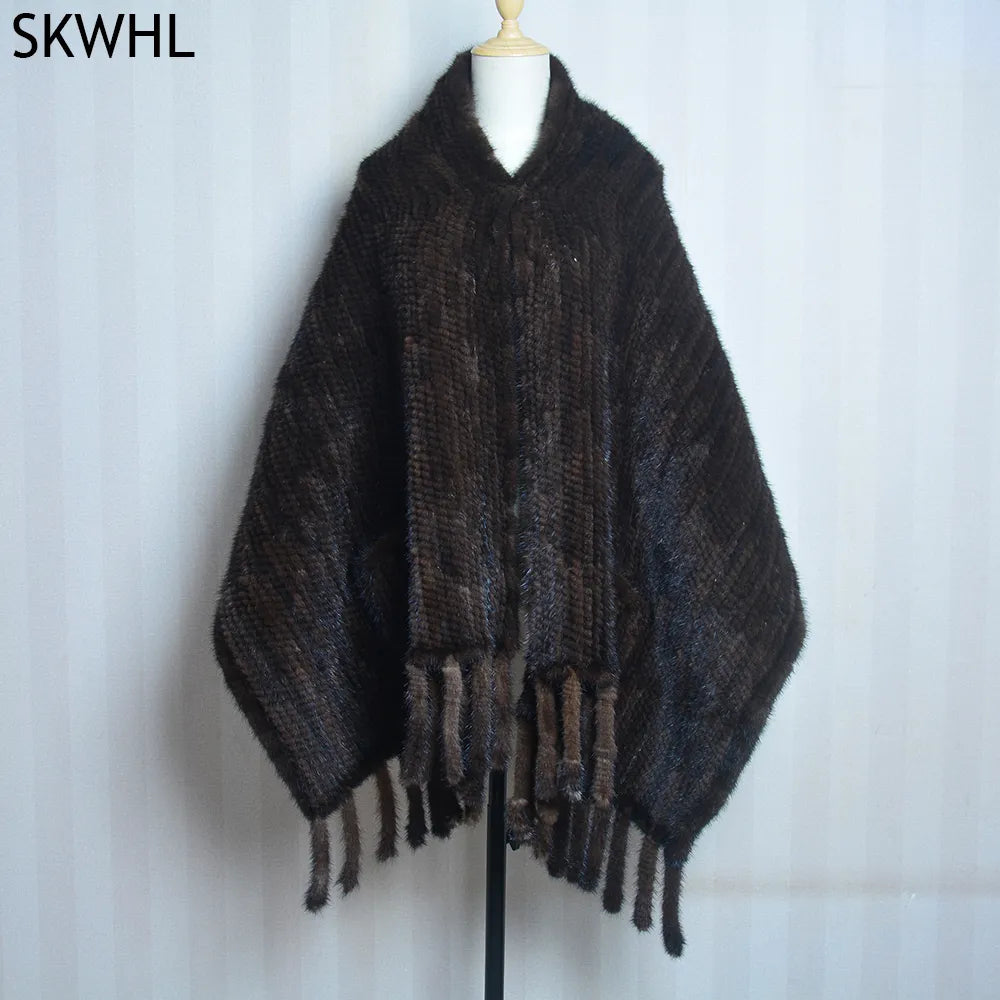 2024 Lady Luxury Authentic Mink Fur Shawl Scarf Winter 100%Natural Mink Fur Real Scarf Shawl Fashion Genuine Mink Fur Ponchos