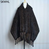 2024 Lady Luxury Authentic Mink Fur Shawl Scarf Winter 100%Natural Mink Fur Real Scarf Shawl Fashion Genuine Mink Fur Ponchos
