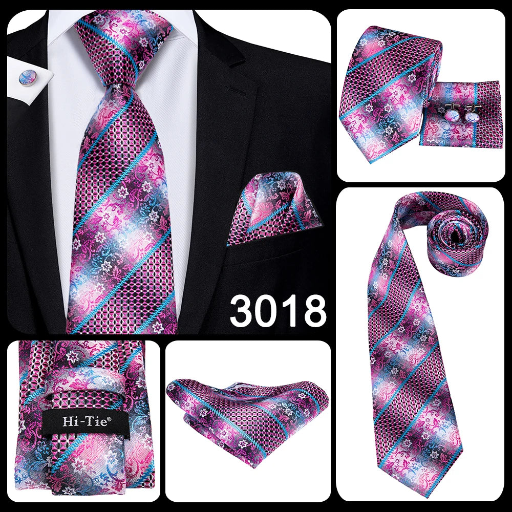 Hi-Tie 100% soie classique pour homme, cravate de mariage corail rose rouge pêche, pochette carrée, boutons de manchette, ensemble de cravates roses pour hommes, cravates cachemire unies