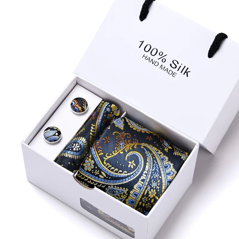 Cravates de marque 100 % soie, coffret cadeau, bureau, homme, classique, fête, mariage, rayées, 7,5 cm, soie, mariage, motif floral, cravate, mouchoir