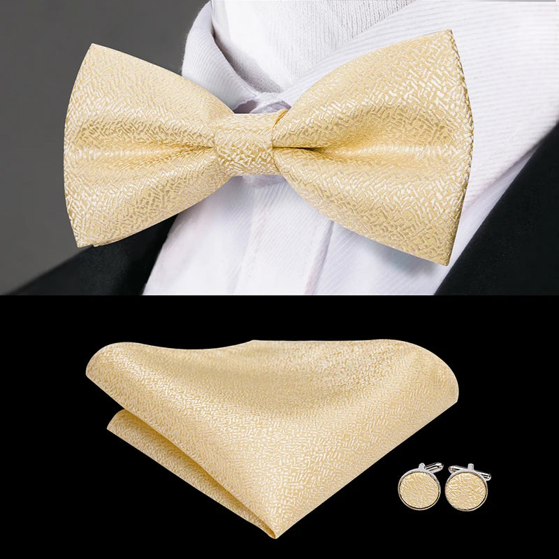 Hi-Tie Nœuds papillon verts de Noël pour hommes Cravate papillon en soie Ensemble de boutons de manchette et mouchoirs pour fête de mariage Nœud papillon uni à carreaux cachemire