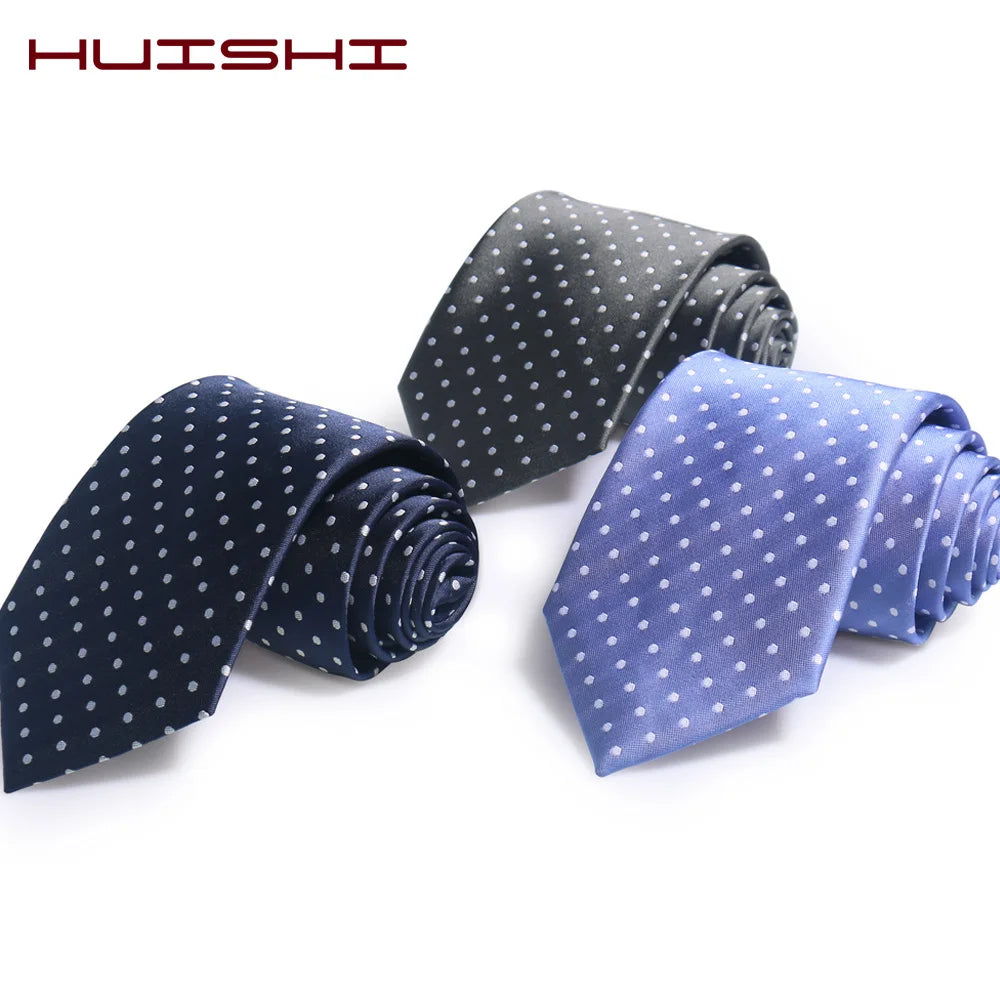 Cravate Huishi 8 cm à pois pour homme, slim, tendance, en polyester et microfibre, à carreaux, pour mariage