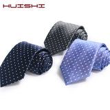 Cravate Huishi 8 cm à pois pour homme, slim, tendance, en polyester et microfibre, à carreaux, pour mariage