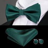 Hi-Tie Nœuds papillon verts de Noël pour hommes Cravate papillon en soie Ensemble de boutons de manchette et mouchoirs pour fête de mariage Nœud papillon uni à carreaux cachemire