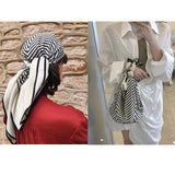 OMEA 100% Real Silk Square Scarf 90x90cm Handkerchief Luxury Striped Hijab Scarf Large Square Head Scarf Fashion Shawl Bandana