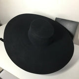 Fedora Hats For Women Autumn Winter High Top Jazz Black 100% Wool Top Hat Flat Top Big Wide Brim Cap Female Windproof New 2021