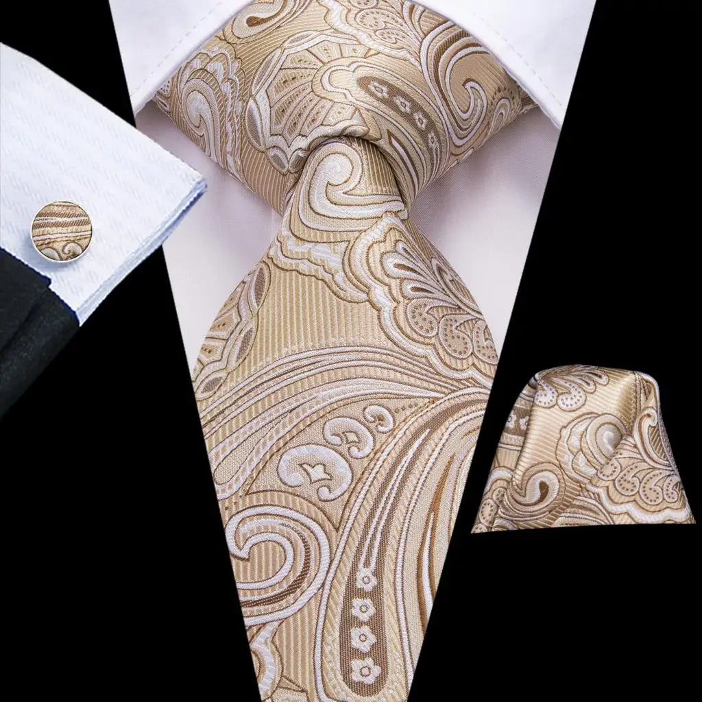Hi-Tie Cravate de mariage en soie à motif floral, couleur champagne ivoire massif, pour homme, de qualité, avec boutons de manchette, tendance, pour entreprise, livraison directe