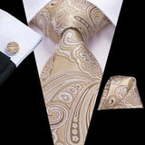 Hi-Tie Cravate de mariage en soie à motif floral, couleur champagne ivoire massif, pour homme, de qualité, avec boutons de manchette, tendance, pour entreprise, livraison directe