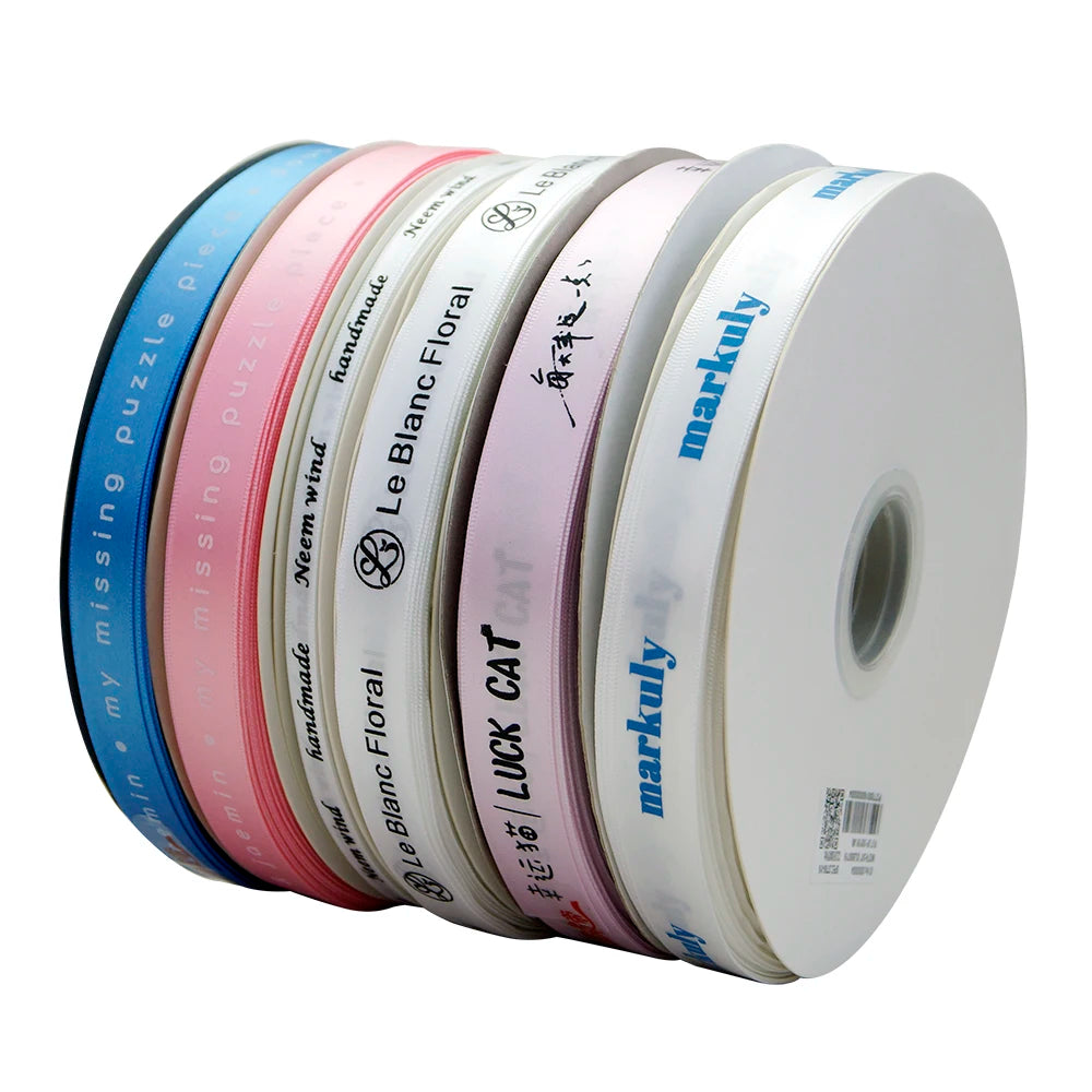 HAOSIHUI 6mm-100mm Ruban plat imprimé personnalisé Logo personnalisé Ruban en polyester Rubans de satin d'anniversaire de mariage 100 yards / lot