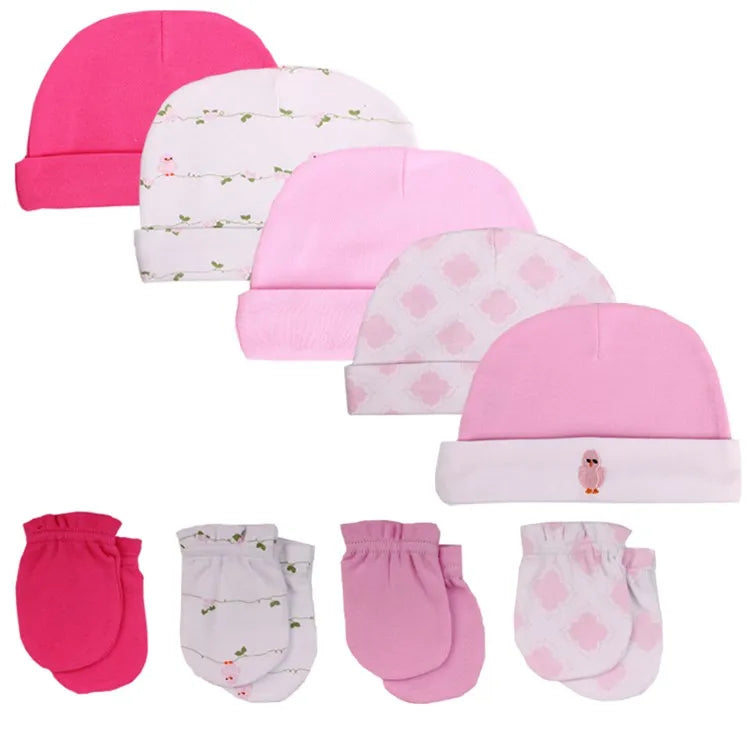 Bonnet et moufles pour nouveau-né, bonnet confortable pour fille et garçon, bonnet et gants en coton pour bébé de 0 à 6 mois