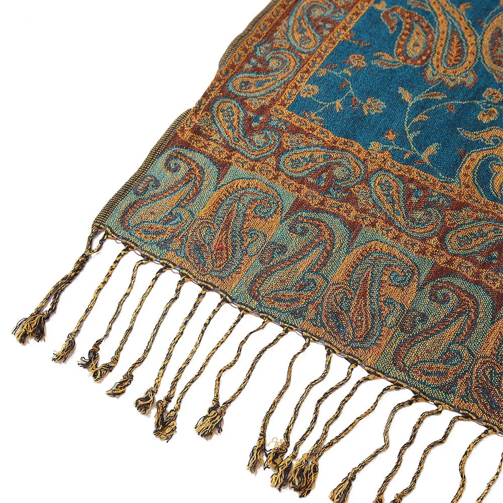 Pashmina Seidenschal Schal Wickel Paisley Jacquard Blumen Bordüren Rave 2 Lagen Wendbar Klassische Quasten Für Damen 70X180cm 200g