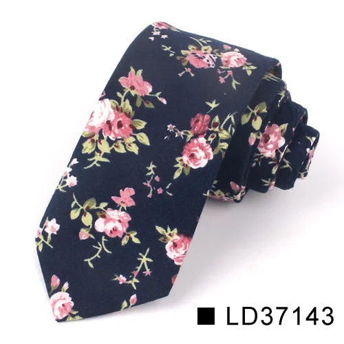 Nouvelle cravate florale pour hommes et femmes, cravate fine en coton pour mariage, cravates décontractées pour hommes, costumes classiques, cravates à imprimé floral