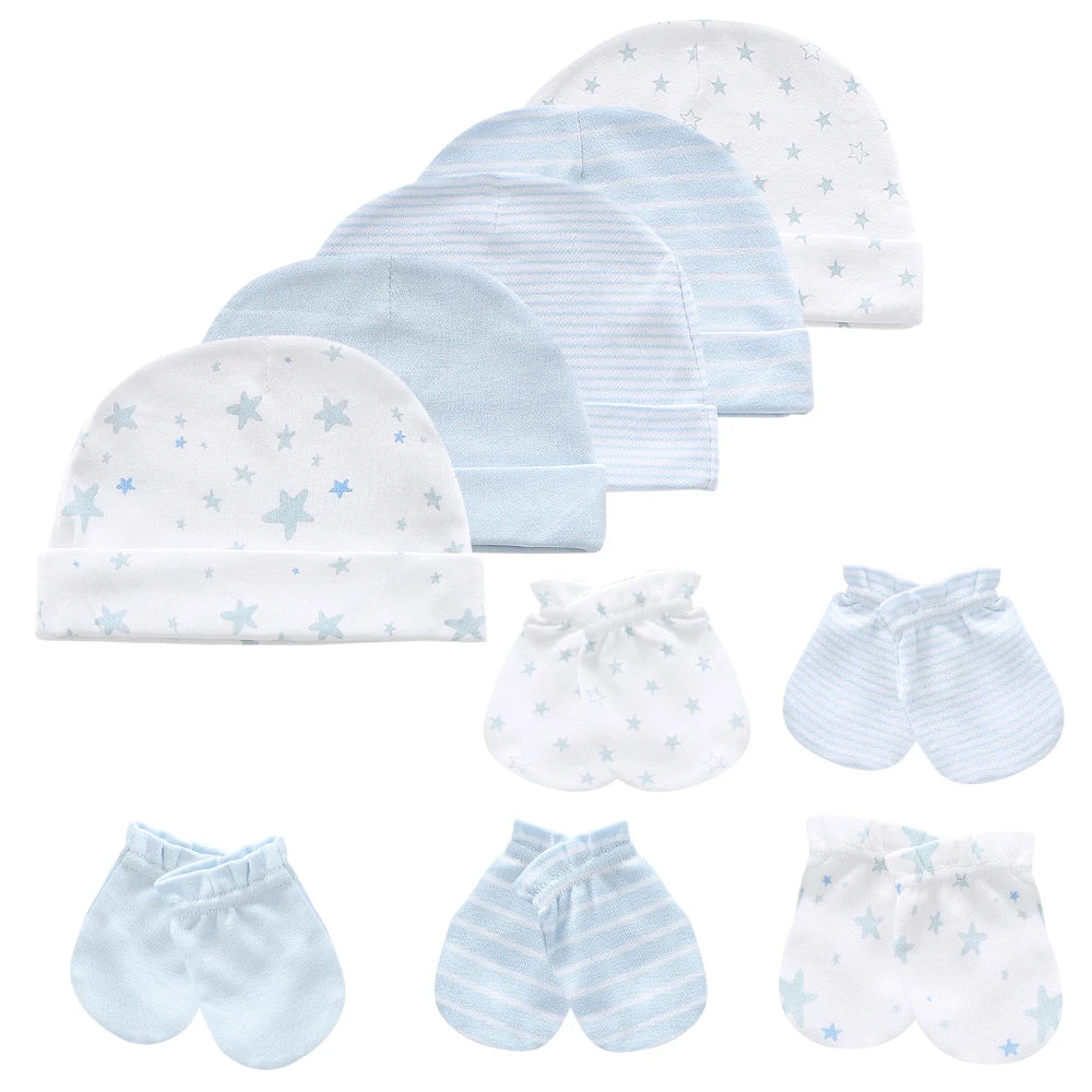 Bonnet et moufles pour nouveau-né, bonnet confortable pour fille et garçon, bonnet et gants en coton pour bébé de 0 à 6 mois