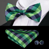 Hi-Tie Nœuds papillon verts de Noël pour hommes Cravate papillon en soie Ensemble de boutons de manchette et mouchoirs pour fête de mariage Nœud papillon uni à carreaux cachemire
