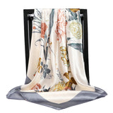 Foulard hijab tendance carré imprimé floral 90 x 90 cm, grande marque de luxe, châle, foulard en soie, accessoires pour femmes