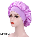 Bonnet de nuit en soie pour femme, noir, rose, violet, avec boucles naturelles bouclées, élastique large et souple, réglable