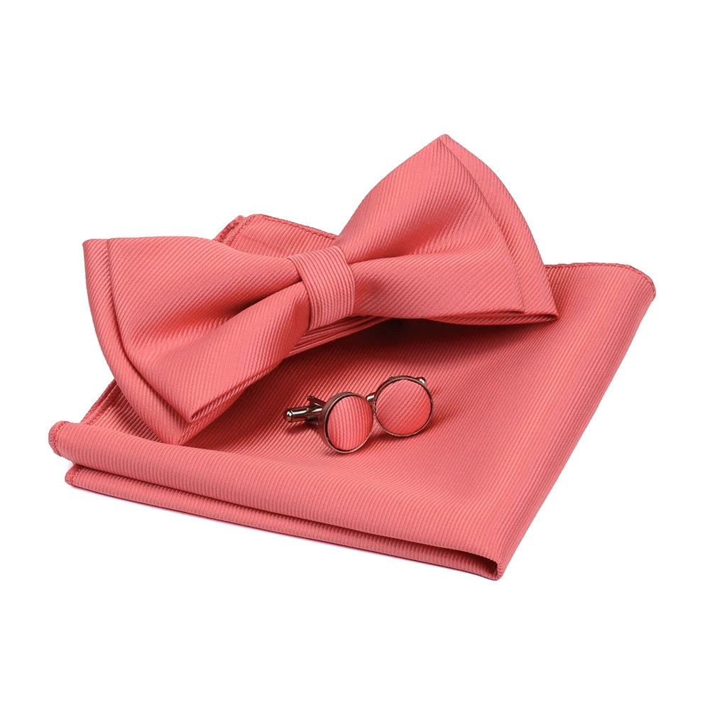 Ensemble de nœuds papillon solides de différentes tailles, haut et bas, nœud papillon uni pour homme, mouchoir, boutons de manchette, coffret cadeau pour hommes, cravates de mode de mariage