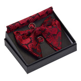 GUSLESON Ensemble de boutons de manchette et pochette pour homme, motif cachemire, bleu, rouge et jaune, avec boîte cadeau, cravate de mariage en soie pour homme