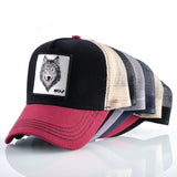 Casquettes de baseball brodées de loup pour hommes, casquette snapback en maille, chapeaux pare-soleil pour femmes, chapeau hip-hop en coton de couleur unie, camionneur