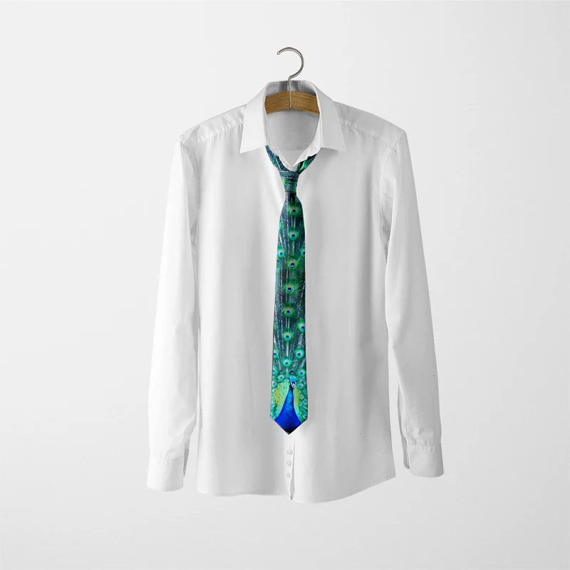 Cravate pour homme, motif animal drôle, motif paon, motif mathématique, en polyester, style décontracté, idéal pour les affaires ou les soirées.
