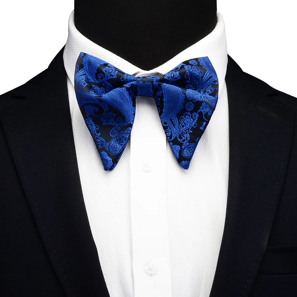 GUSLESON Ensemble de boutons de manchette et pochette pour homme, motif cachemire, bleu, rouge et jaune, avec boîte cadeau, cravate de mariage en soie pour homme