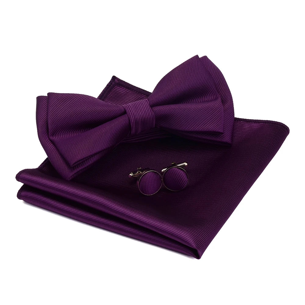 Ensemble de nœuds papillon solides de différentes tailles, haut et bas, nœud papillon uni pour homme, mouchoir, boutons de manchette, coffret cadeau pour hommes, cravates de mode de mariage