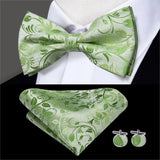 Hi-Tie Nœuds papillon verts de Noël pour hommes Cravate papillon en soie Ensemble de boutons de manchette et mouchoirs pour fête de mariage Nœud papillon uni à carreaux cachemire