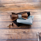 New design 3D Wooden tie Pocekt Square Cufflinks Fashion wood bow tie wedding dinne Handmade corbata Wooden Ties Gravata set