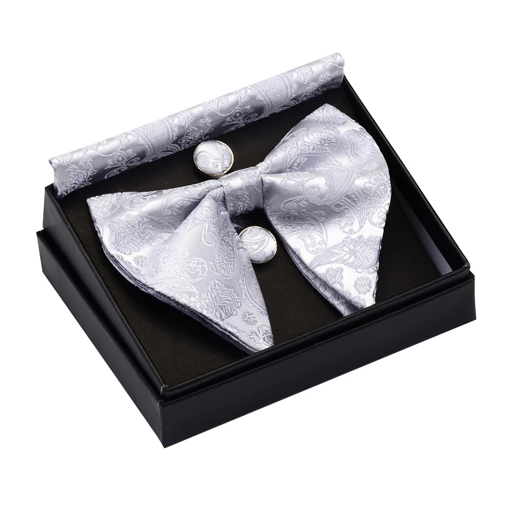 GUSLESON Ensemble de boutons de manchette et pochette pour homme, motif cachemire, bleu, rouge et jaune, avec boîte cadeau, cravate de mariage en soie pour homme