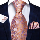 Cravate de mariage en soie à motif cachemire orange et argent pour homme, style créateur, avec boutons de manchette, style tendance, pour soirées d'affaires, livraison directe