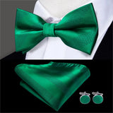 Hi-Tie Nœuds papillon verts de Noël pour hommes Cravate papillon en soie Ensemble de boutons de manchette et mouchoirs pour fête de mariage Nœud papillon uni à carreaux cachemire