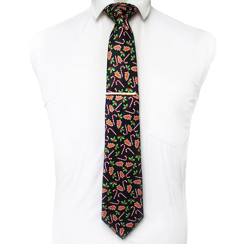 JEMYGINS Cravates de Noël pour hommes 9 cm en soie rouge de bonne qualité, ensemble de pinces à cravate imprimées pour fête, mariage, festival, cadeau