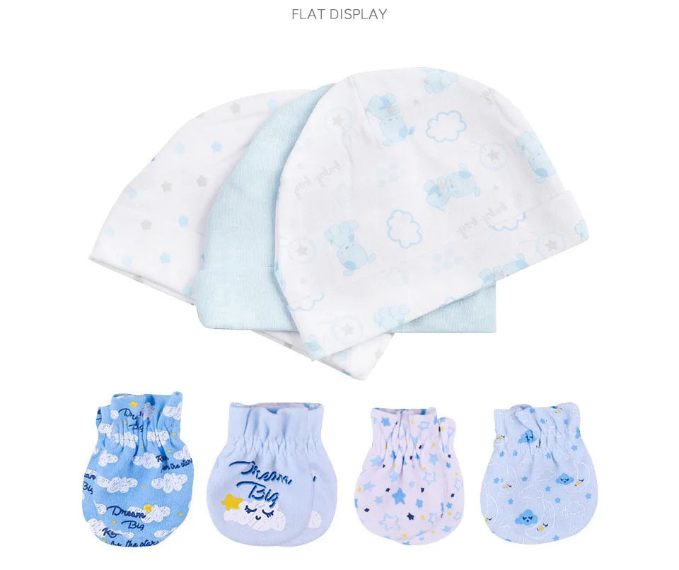 Bonnet et moufles pour nouveau-né, bonnet confortable pour fille et garçon, bonnet et gants en coton pour bébé de 0 à 6 mois
