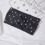 Bow Women's Headbands Pearls Head Bands Knitted Turban Bandana Autumn Winter Elastic Hairband Warm Hair Accessories Headdress
