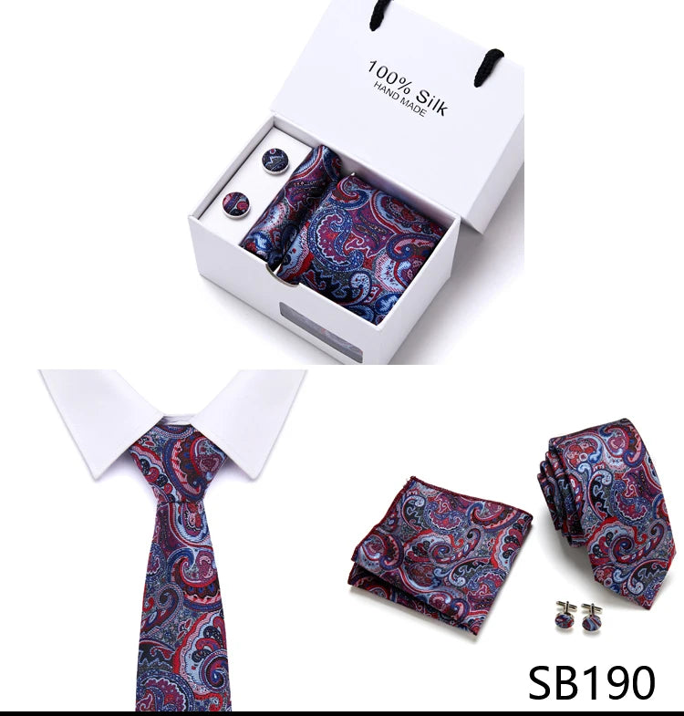 Cravates de marque 100 % soie, coffret cadeau, bureau, homme, classique, fête, mariage, rayées, 7,5 cm, soie, mariage, motif floral, cravate, mouchoir