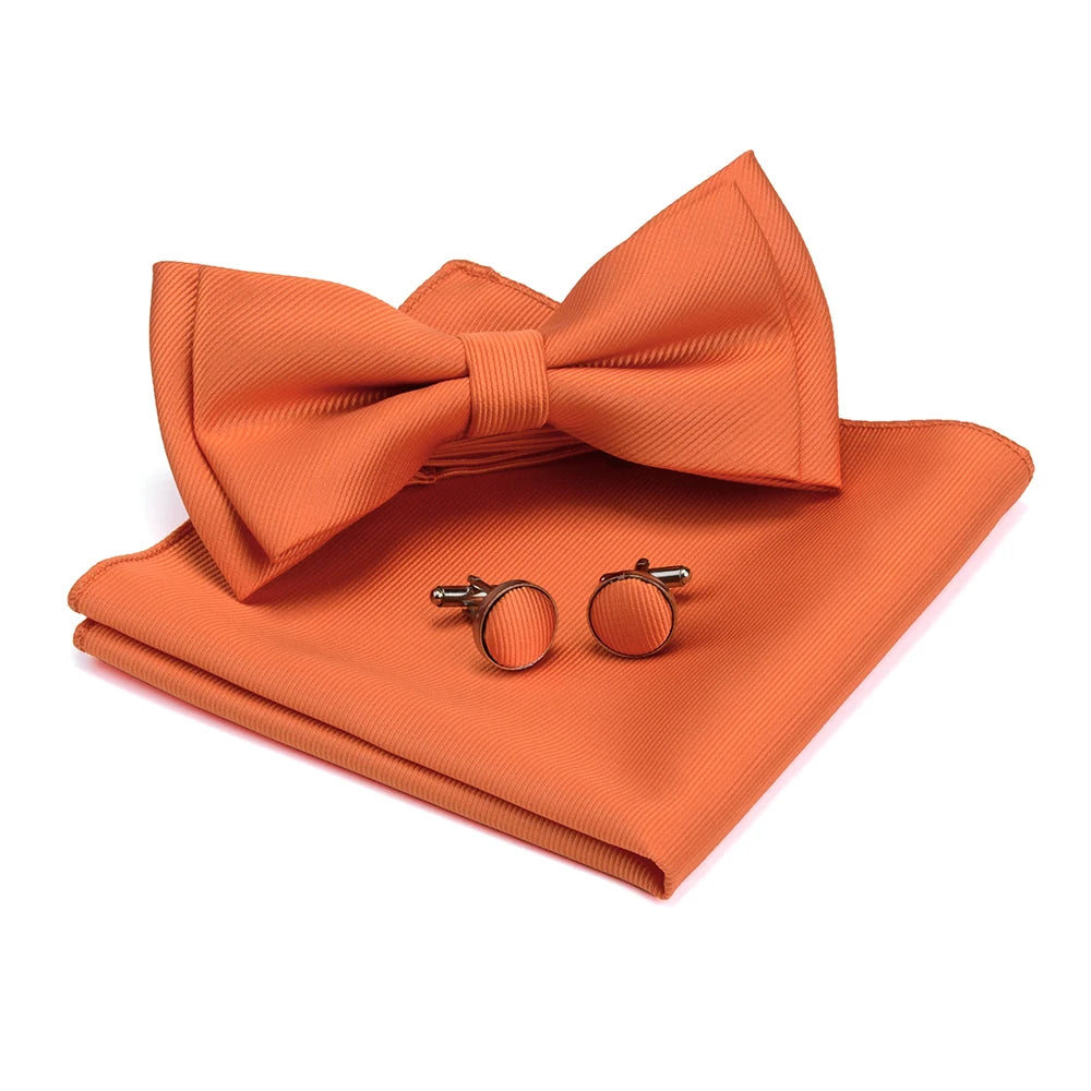 Ensemble de nœuds papillon solides de différentes tailles, haut et bas, nœud papillon uni pour homme, mouchoir, boutons de manchette, coffret cadeau pour hommes, cravates de mode de mariage