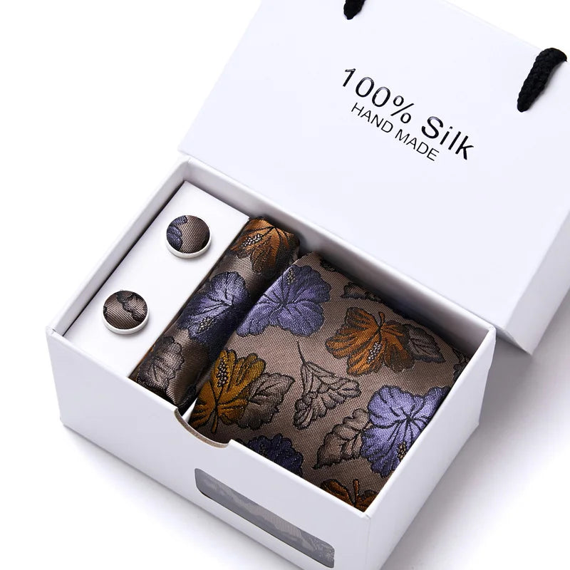 Cravates de marque 100 % soie, coffret cadeau, bureau, homme, classique, fête, mariage, rayées, 7,5 cm, soie, mariage, motif floral, cravate, mouchoir