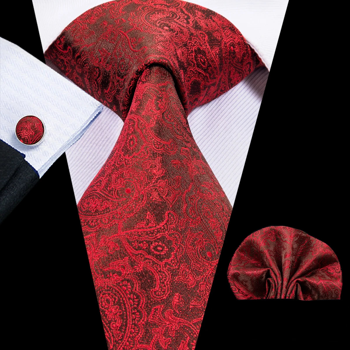 Hi-Tie Coffret cadeau cravate homme vin rouge bordeaux cachemire soie mariage cravate pour homme design tendance qualité mouchoir boutons de manchette livraison directe