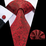 Hi-Tie Coffret cadeau cravate homme vin rouge bordeaux cachemire soie mariage cravate pour homme design tendance qualité mouchoir boutons de manchette livraison directe