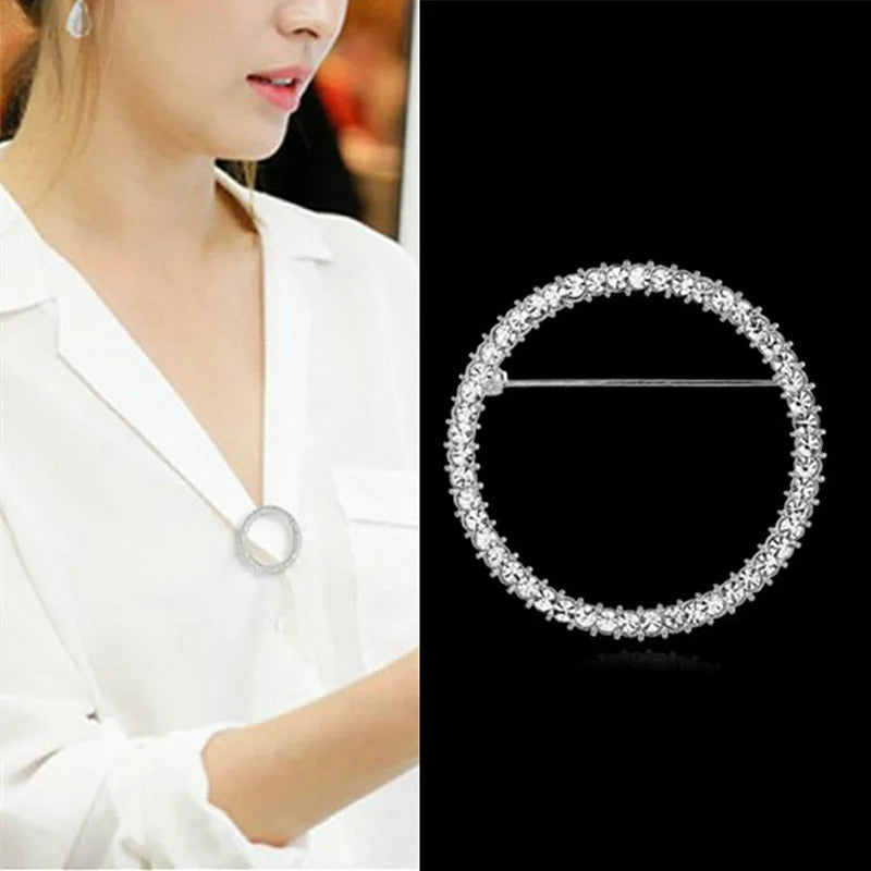 Broche en strass avec cercle creux tendance, pour châle, foulard, broche en cristal, cadeau pour femme, accessoires, vente en gros
