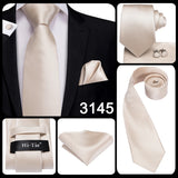 Hi-Tie Cravate de mariage en soie à motif floral, couleur champagne ivoire massif, pour homme, de qualité, avec boutons de manchette, tendance, pour entreprise, livraison directe