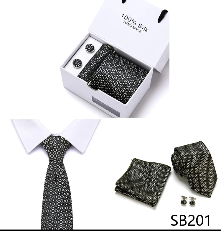 Cravates de marque 100 % soie, coffret cadeau, bureau, homme, classique, fête, mariage, rayées, 7,5 cm, soie, mariage, motif floral, cravate, mouchoir