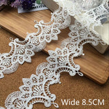 8.5CM Wide Luxury White Water Soluble Lace Exquisite Embroidered Ribbons Collar Applique Trim Curtains Dress DIY Sewing Supplies
