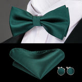 Hi-Tie Nœuds papillon verts de Noël pour hommes Cravate papillon en soie Ensemble de boutons de manchette et mouchoirs pour fête de mariage Nœud papillon uni à carreaux cachemire