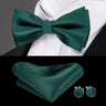 Hi-Tie Nœuds papillon verts de Noël pour hommes Cravate papillon en soie Ensemble de boutons de manchette et mouchoirs pour fête de mariage Nœud papillon uni à carreaux cachemire